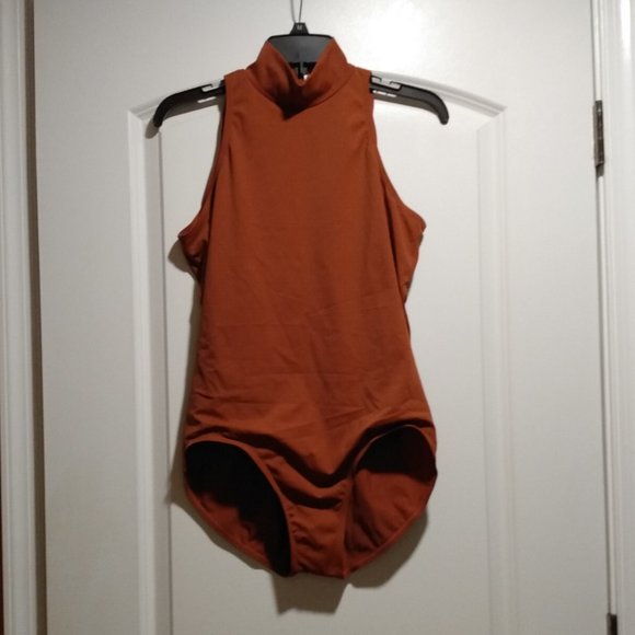 Balara Tops - Burnt Orange Mock Neck Back Cut Out Dance Leotard